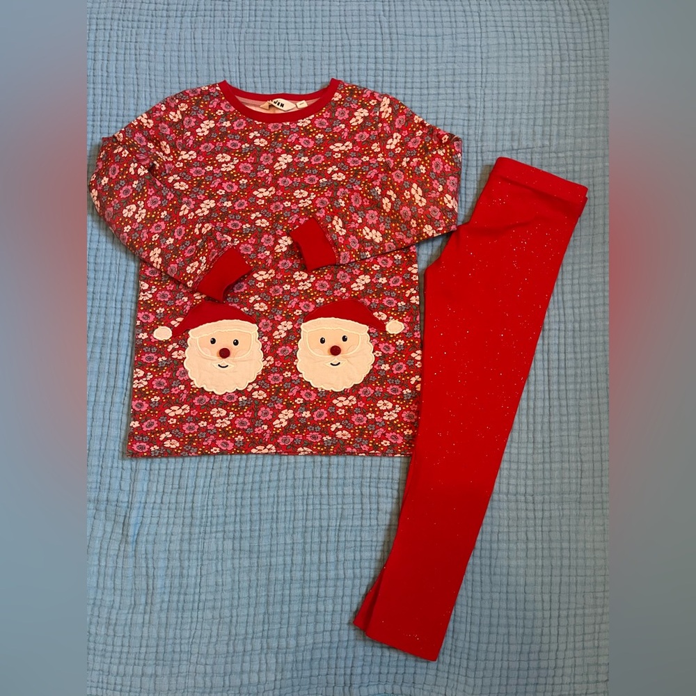 Mini Boden Christmas Santa Pocket Red Floral Tunic & Leggings